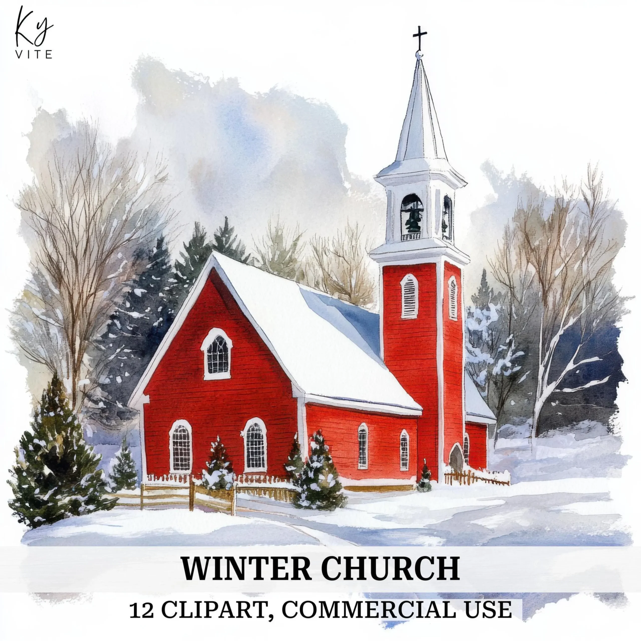 Vintage Winter & Christmas Clipart Bundle β Snowy Houses, Villages, Snowmen & Countryside Scenes (Digital Download) - Image 3