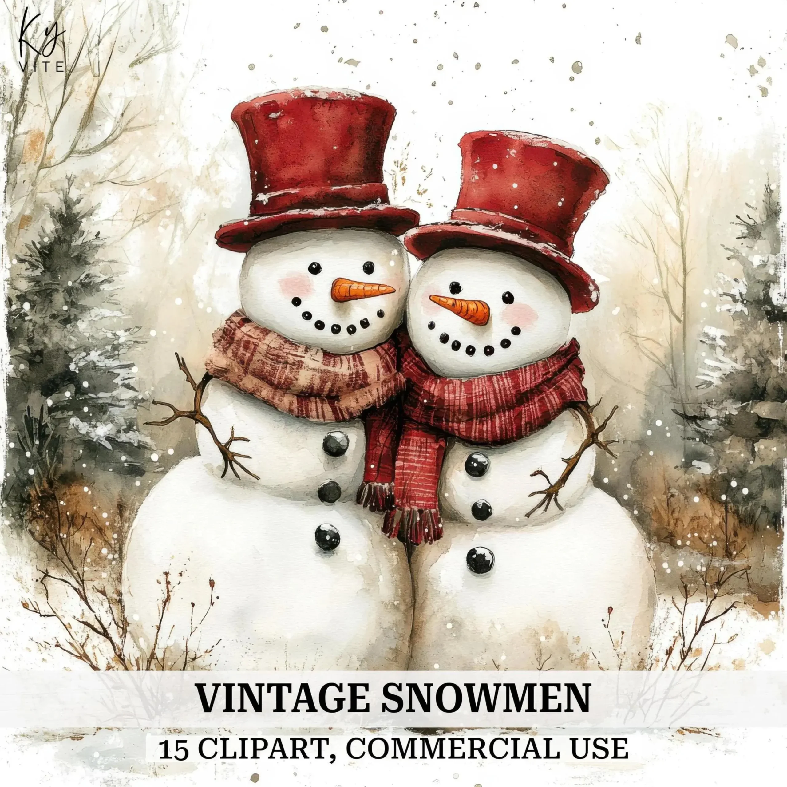 Vintage Winter & Christmas Clipart Bundle β Snowy Houses, Villages, Snowmen & Countryside Scenes (Digital Download) - Image 8