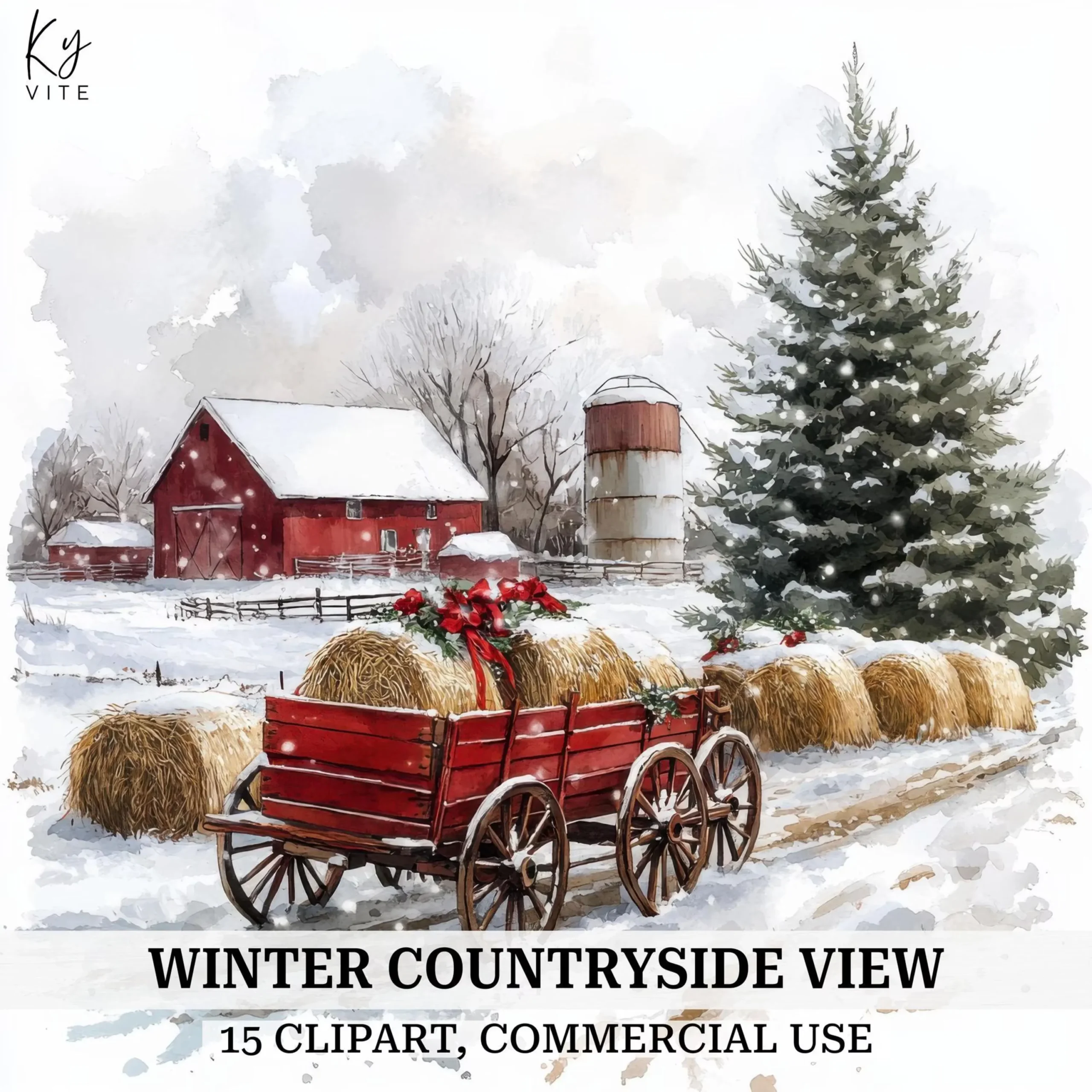 Vintage Winter & Christmas Clipart Bundle β Snowy Houses, Villages, Snowmen & Countryside Scenes (Digital Download) - Image 10