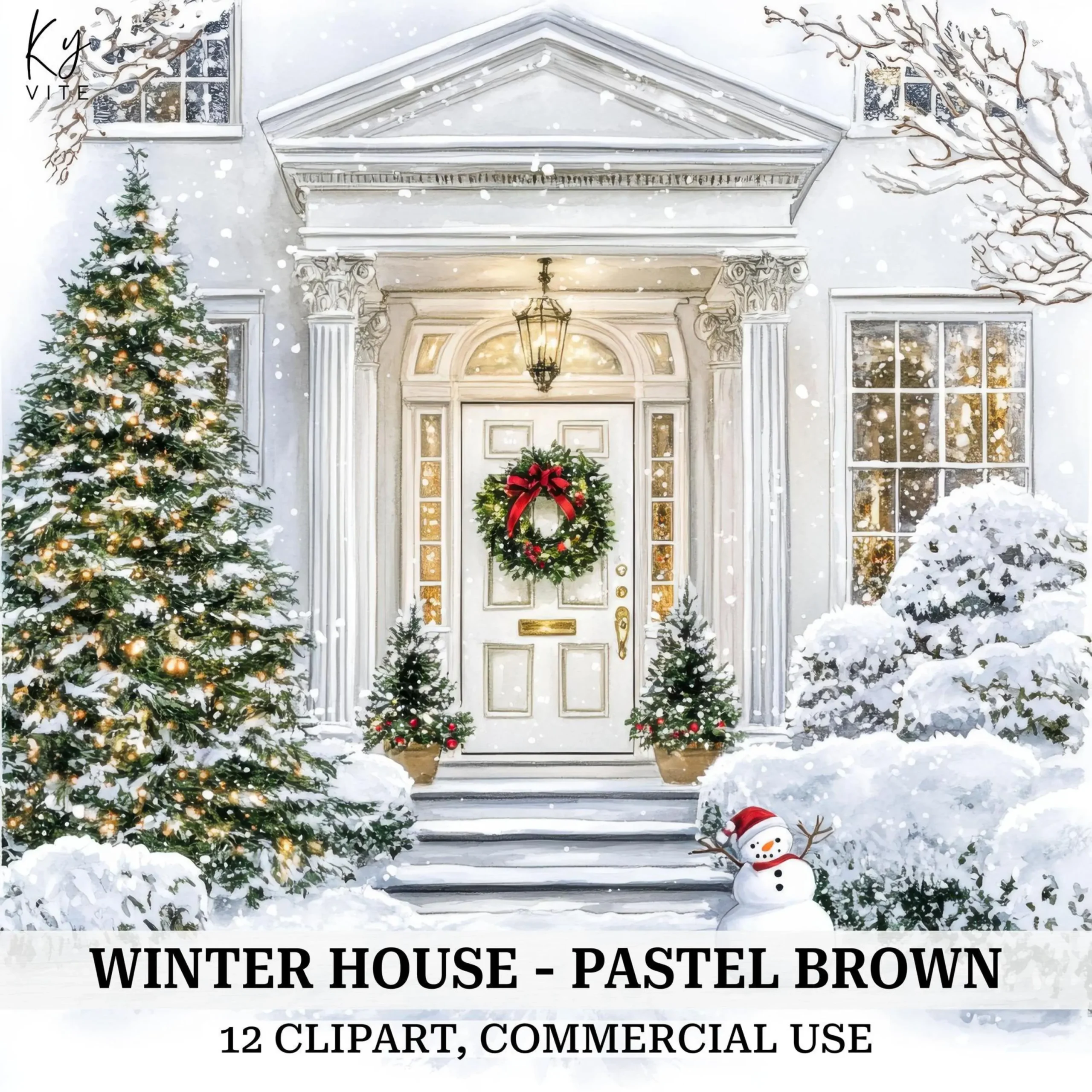 Vintage Winter & Christmas Clipart Bundle β Snowy Houses, Villages, Snowmen & Countryside Scenes (Digital Download) - Image 13