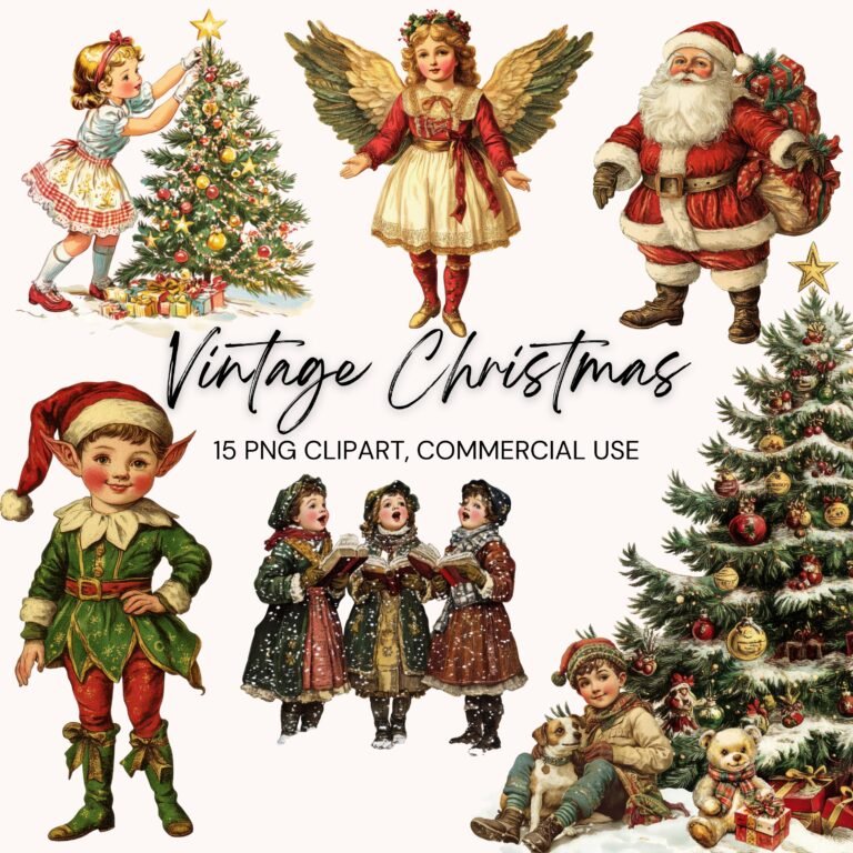 15 Vintage Santa Clipart Images Retro Christmas Graphics PNG Instant Digital Download Commercial Use 300 DPI Transparent Background